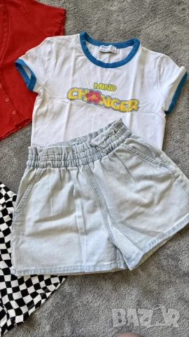 Bershka, H&M, Zara 13-14 г. Сет от три блузки, поличка и дънкови панталонки., снимка 4 - Детски комплекти - 54448789