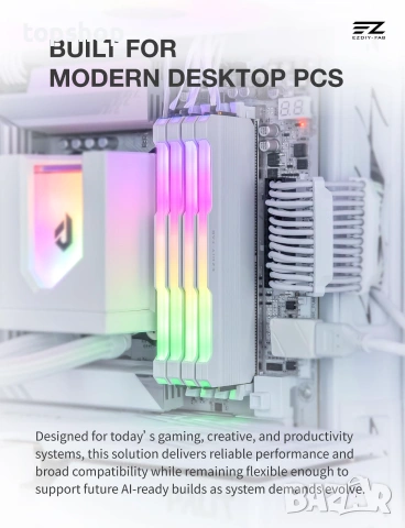 Нов Алуминиев Охладител за РАМ Памет EZDIY-FAB RH01 ARGB RAM Heatsink (Бял цвят) за DDR4 и DDR5  , снимка 2 - Кабели и адаптери - 55071138