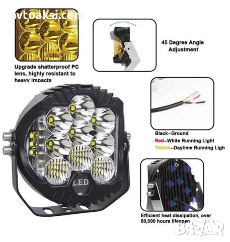 Халоген/Боен Фар с двоен LED дизайн 12/24V-63510, снимка 6 - Аксесоари и консумативи - 54503798