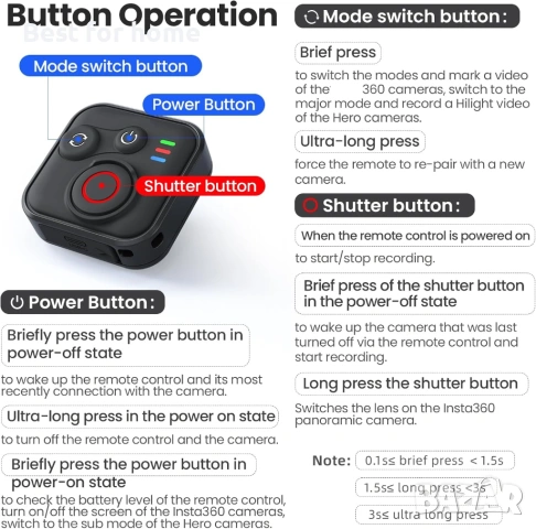 Дистанционно управление с Bluetooth за Insta360 X5/X4/X3/Go 3S/ACE pro 2/ACE Pro/ONE X2, обхват 50 м, снимка 7 - Друга електроника - 54893141