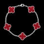 Van Cleef & Arpels VCA 5 Motifs Silver Red Carnelian Vintage Alhambra Дамска Гривна, снимка 8