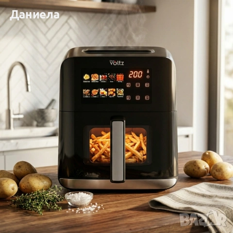 Еърфрайър с горещ въздух Oliver Voltz OV51980CE, 1200W, 4L, 10 програми, LED дисплей, прозорец, снимка 2 - Фритюрници - 54055680