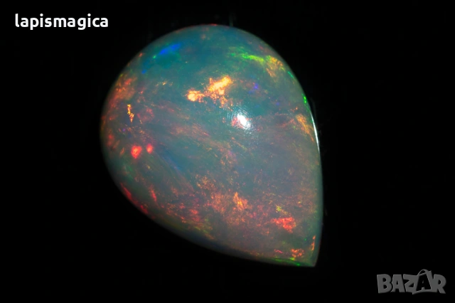 Естествен етиопски опал 2.86ct 13x9.8mm капка кабошон, снимка 4 - Други - 54371070