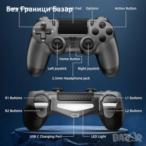 Нов контролер Bluetooth джойстик за PS4 Pro Slim PC с вибрация и жак Геймпад игри, снимка 5 - Аксесоари - 54227011