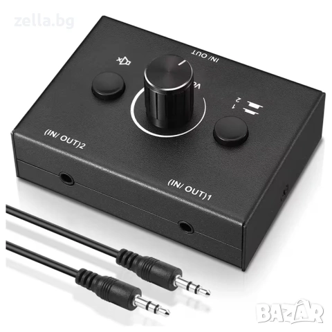 HiFi стерео аудио превключвател 2x1/1x2 – RCA & 3.5 мм жак суичър с Mute бутон за PC и аудио 10472