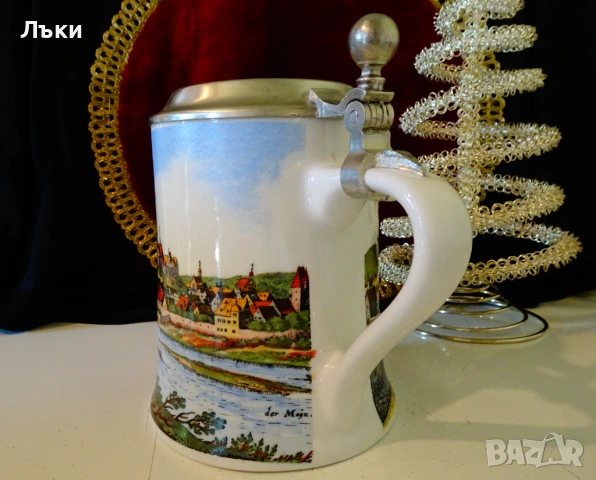 Порцеланова халба с калаен капак,Мускетари,замък. , снимка 5 - Антикварни и старинни предмети - 54645994