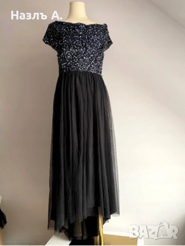 Черна официална рокля с пайети 
