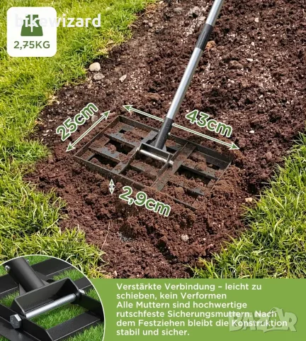 Регулируемо гребло за трева 43x25 см, дръжка от неръждаема стомана, изравняващо гребло 180 см НОВО, снимка 4 - Градински инструменти - 55327812
