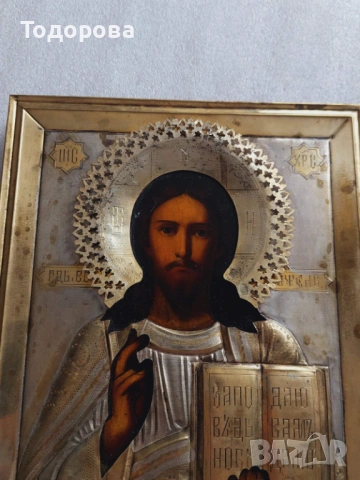 Царска Русия;сребърна икона,позлата,1856 година,размер 22-18 см. сребро 84, снимка 13 - Икони - 54862771
