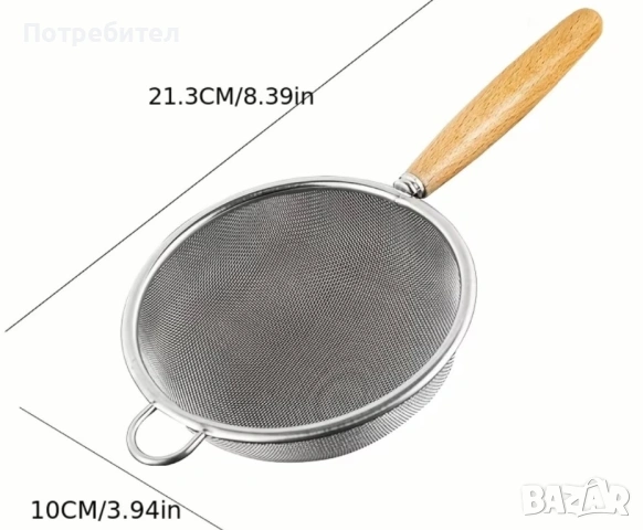 Цедка с дървена дръжка ,голям размер , снимка 4 - Аксесоари за кухня - 54579405