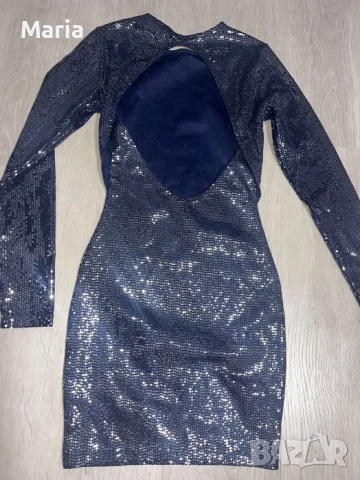 Синя рокля с блясък H&M, размер XS (34), снимка 2 - Рокли - 54920425