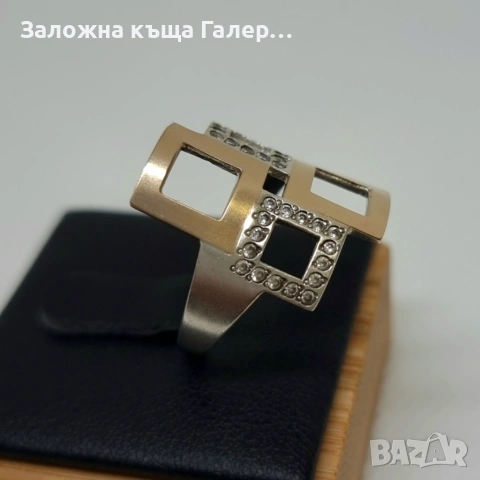 Сребърен пръстен с фианити и позлата – 925 проба, снимка 4 - Пръстени - 54279177