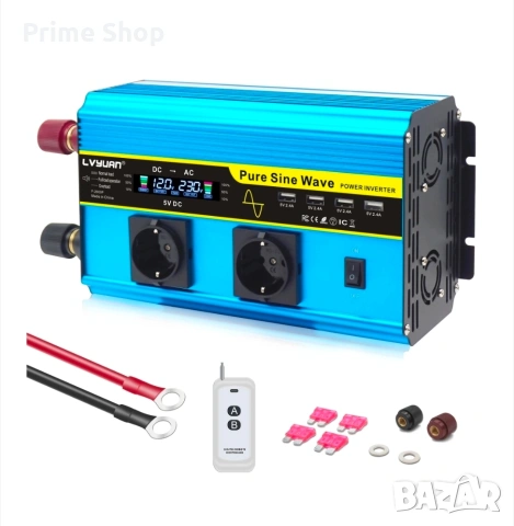 2000W/ 4000W инвертор чиста синусоида, 24V - 230V с дистанционно и кабели, снимка 9 - Друга електроника - 53754153