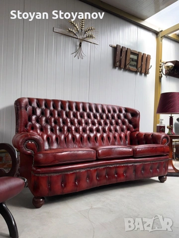 Chesterfield/Честърфилд Класически кожен диван – Бордо, снимка 3 - Дивани и мека мебел - 55281594