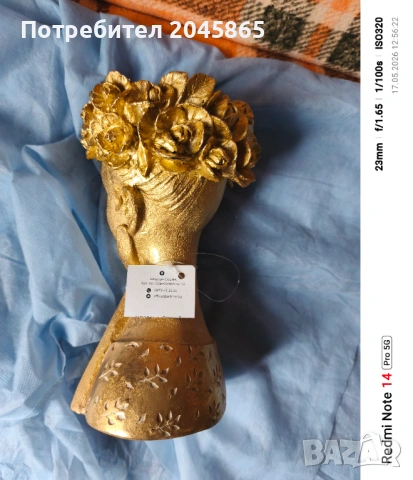 продавам нова позлатена статуетка /кашпа/ лице на жена, снимка 2 - Статуетки - 54585837