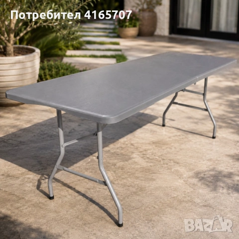 Сгъваема кетъринг маса 180x70 см - Куфар за лесно пренасяне, до 100 кг, сива, снимка 2 - Градински мебели, декорация  - 54782614