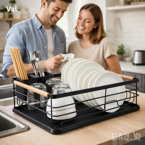 Компактен сушилник за съдове с отцеждаща табла Cheffinger – метален, 43 x 32 x 14 см, модерен дизайн, снимка 4 - Други - 54894006