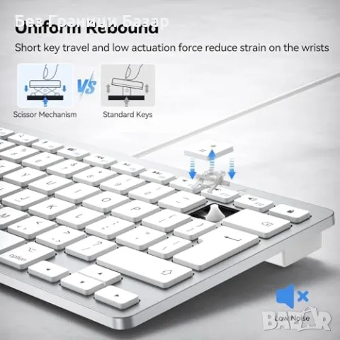 Нова TECKNET жична клавиатура за лаптоп Mac USB-C USB-A тиха компактна ергономична, снимка 6 - Клавиатури и мишки - 55646915
