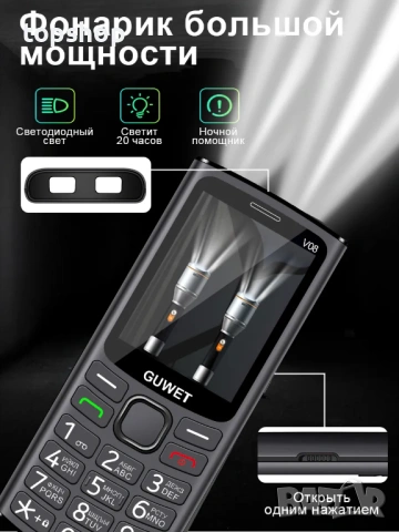 Нов запечатан оригинален мобилен телефон за възрастни с копчета GUWET V08 – 2 SIM, Type-C, OLED, снимка 6 - Телефони с две сим карти - 54718161