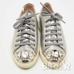  Кецове  Miu Miu Silver Crystal Swarovski Leather Sneakers.
