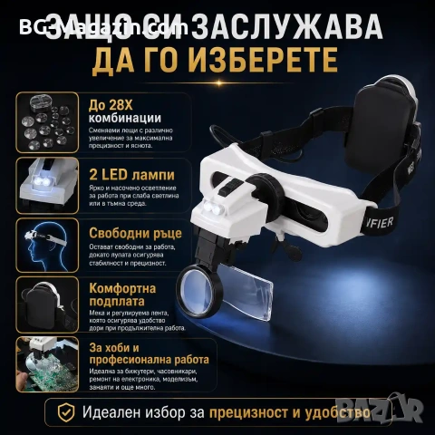 Професионална мощна увеличителна лупа за глава с LED осветление за часовникари бижутери око лед , снимка 3 - Други инструменти - 50921196