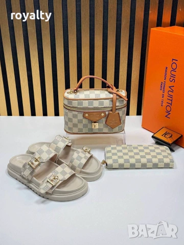 Louis Vuitton Нов Дамски Комплект Луи Витон Чехли Чанта Различни Цветове , снимка 7 - Чехли - 55030846