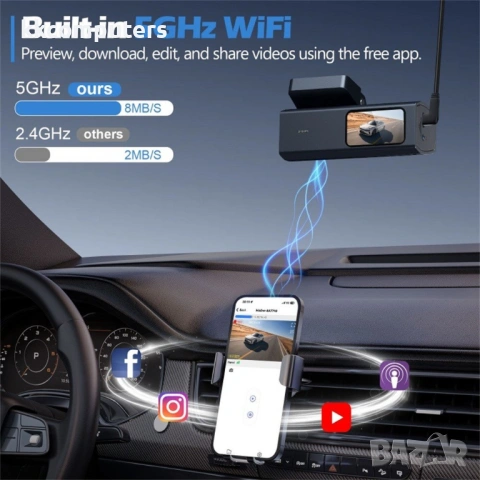 V69 4K Видеорегистратор за Автомобил с Предна и Задна Камера, WiFi, GPS и Нощно Виждане – Сив, снимка 4 - Зарядни за кола - 54734717