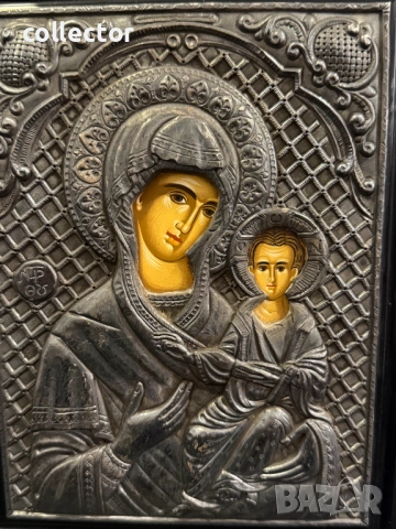 Сребърна икона - Богородица с Младенеца. №8100, снимка 5 - Антикварни и старинни предмети - 54193967
