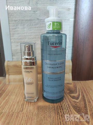 Почистващ гел Eucerin с хиалурон и Фон дьо тен L'Oréal true match 