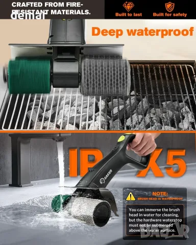 SAKER Electric Grill Brush HK05E-B – безжична почистваща четка за скара с LED фенер и 3 глави, снимка 2 - Барбекюта - 55321177