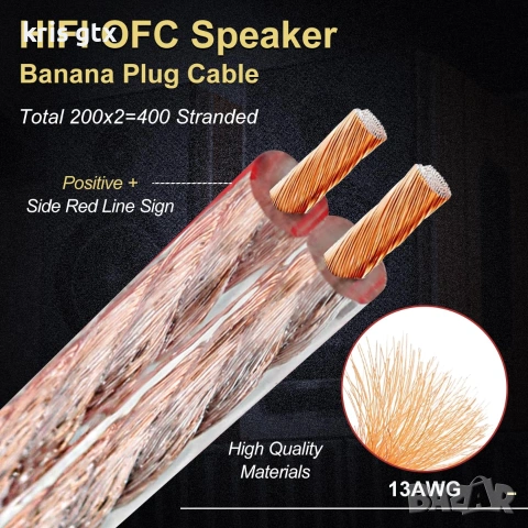 Hi-Fi кабел за тонколони с накрайници тип банани и вилици 13AWG , снимка 7 - Тонколони - 55164415