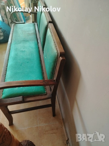 дървено ретро канапе с кожена дамаска, снимка 6 - Антикварни и старинни предмети - 54016672