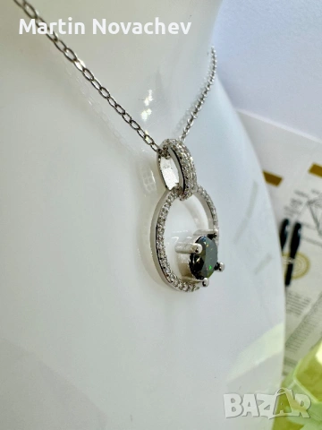 Сребърно колие с мойсанит (Диамант) 1 карат, снимка 2 - Колиета, медальони, синджири - 53990710