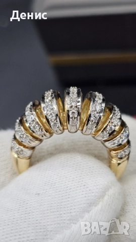 Масивен златен пръстен 14K с естествени диаманти | 14.65 г | Луксозен дизайнерски модел, снимка 4 - Пръстени - 55266078