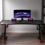 Геймърско бюро 140x60x75 см, RGB LED осветление, карбонов плот, поставка за чаша и слушалки, черно, снимка 8