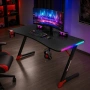 Геймърско бюро с RGB LED, Карбонов плот и поставки за чаша и слушалки – 120 см, черно, снимка 3