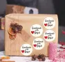 100 бр HandMade with love ❤ бели малки самозалепващи лепенки стикери ръчна изработка подарък, снимка 3