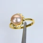 Сребърен пръстен с натурална розова Перла 18К позлата и сертификат , снимка 2
