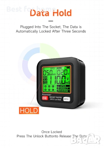 D9C Тестер за контакти UK, RCD тестер за щепсели, детектор на контакти с LCD дисплей, 3-пинов анализ, снимка 7 - Друга електроника - 54291194