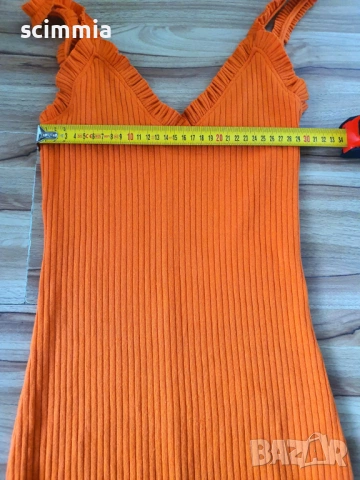 Zara оранжева рипсена миди рокля размер S дамска bodycon рокля, снимка 7 - Рокли - 54803826