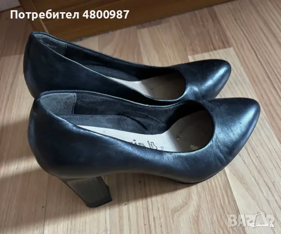Обувки Tamaris на ток черни от естествена кожа употребявани, номер 36