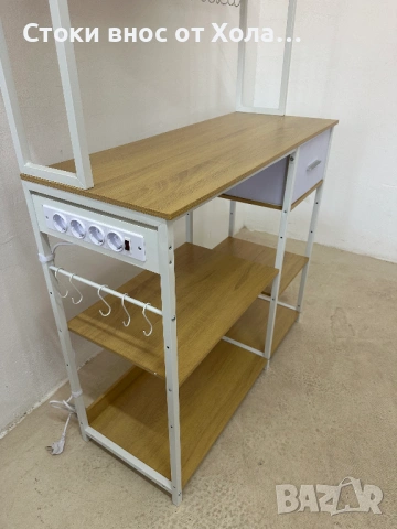Кухненски стоящ рафт с контакти, 40 x 100 x 180.4 см, етажерка за печене / микровълнова, регулируеми, снимка 3 - Етажерки - 54802341