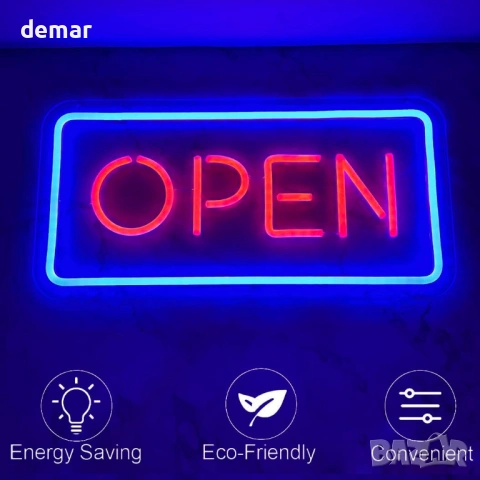 LED неонова табела „OPEN“ за търговски обекти, бар/ресторант (42 см) с верига и димер, снимка 6 - Лед осветление - 54924871