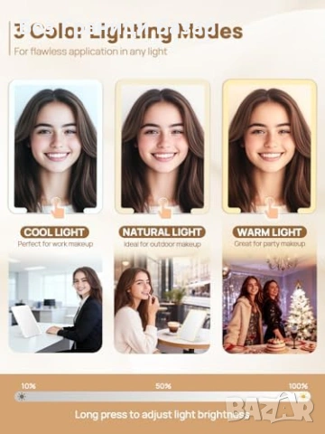 Ново преносимо настолно LED козметично огледало с 10X увеличение 3 режима светлина, снимка 4 - Други - 54050931