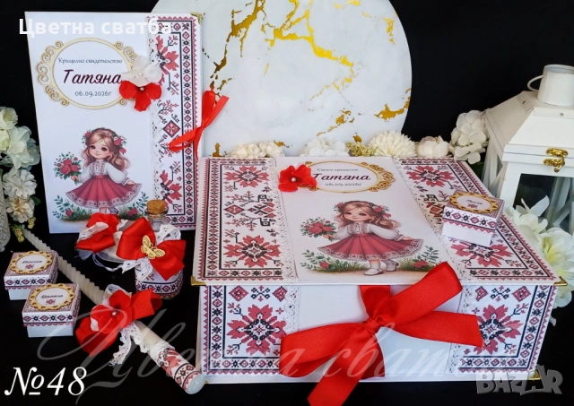 Комплект за кръщене с ангелчета, Комплект за кръщене с шевица, с етно мотиви, снимка 2 - Декорация - 26952278