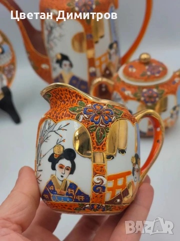 Satsuma Japan японски порцеланов сервиз за кафе,  „Lithophane Geisha“, снимка 14 - Сервизи - 54374782