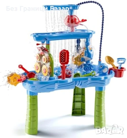 Нова Детска маса за пясък и вода 3 нива със слонче и 16 части аксесоари форми