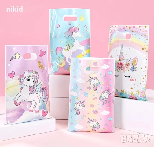 10 бр торбички Еднорог кон дъга Unicorn за сладки подарък рожден ден парти, снимка 2 - Други - 54136258
