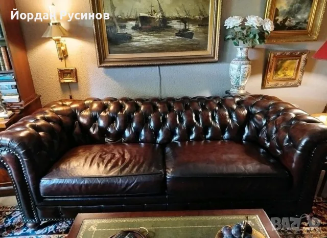 Честърфийлд кожен диван Chesterfield ОРИГИНАЛЕН, снимка 2 - Дивани и мека мебел - 55139189
