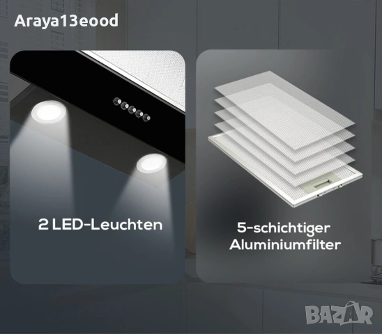 Кухненски абсорбатор Hanseatic с LED осветление, снимка 8 - Абсорбатори - 54930768